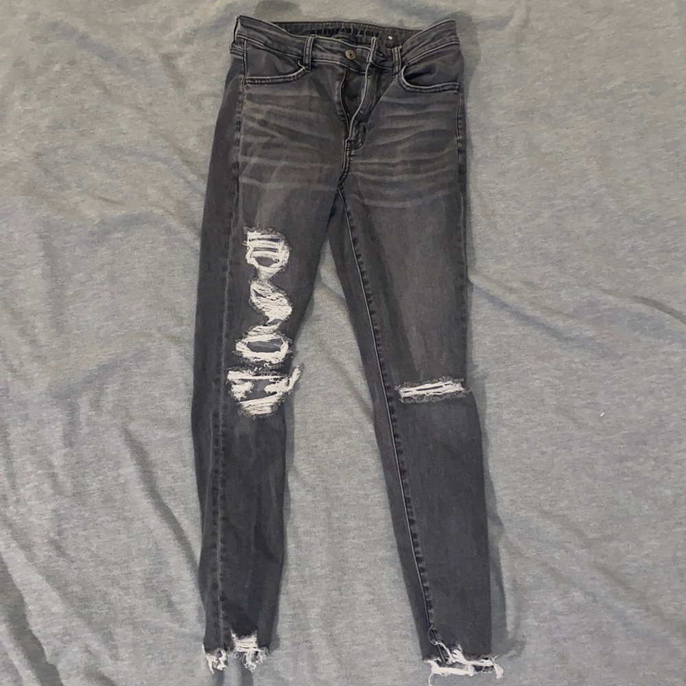 American Eagle gray ripped skinny jeans